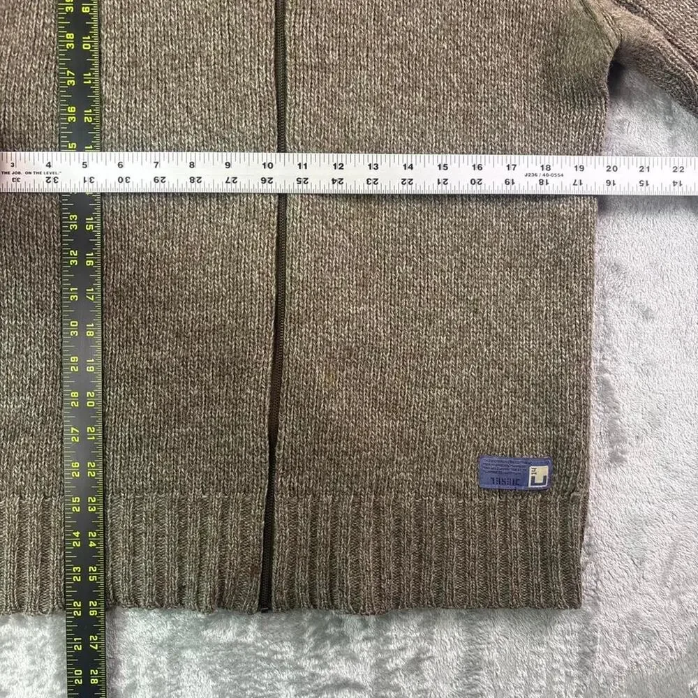 Vintage Y2K Diesel Wool Full Zip Sweater Mens Large Brown Red Tag Distressed